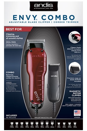 Andis Envy Combo Kit-Clipper & Trimmer ( Red/Black) #74020