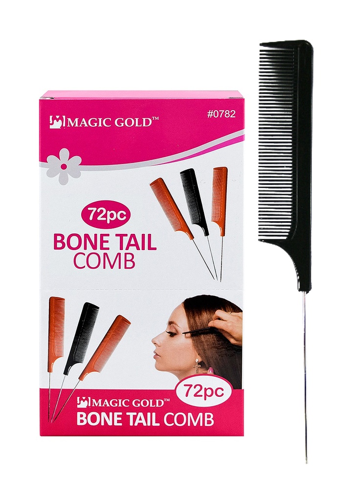 Magic Gold Pin Tail Comb (72 pcs/cs) #MG07825 Black