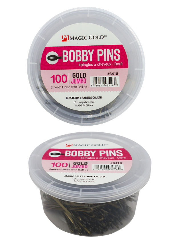 Magic Gold 100 Bobby Pins -Gold #3418 (Jumbo) -Jar