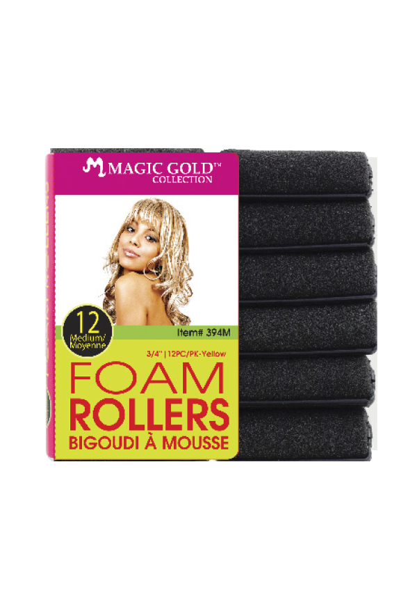 Magic Gold 12 Foam Rollers #394M Black -pc