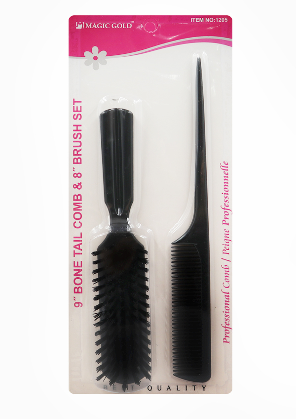 Magic Gold 9" Bone Tail Comb & 8" Brush Set #1205 -dz