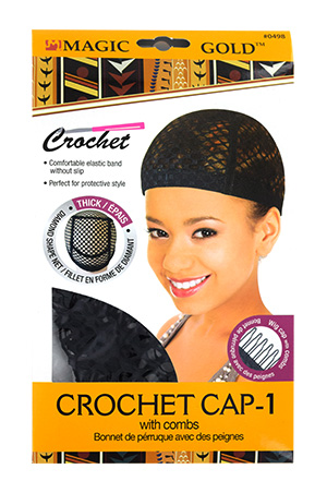 Magic Gold Crochet Cap(thick)-1 with combs#0498 -pc