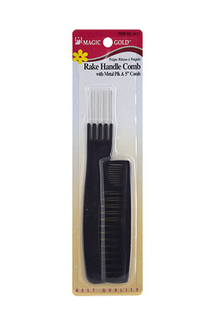 Magic Gold Rake Handle Comb w/ Metal Pik #2414 -dz(new)