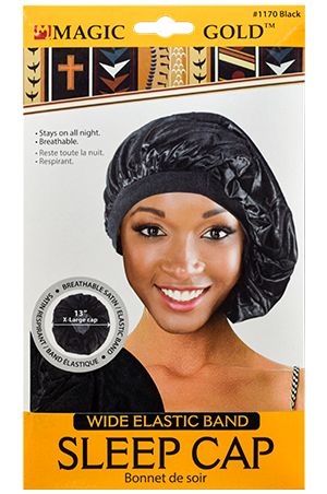 Magic Gold Sleep Cap (Wide Elastic Band) #1170 Black -dz