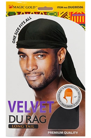 Magic Gold Velvet Durag Long Tail #DUG98506 Black -dz