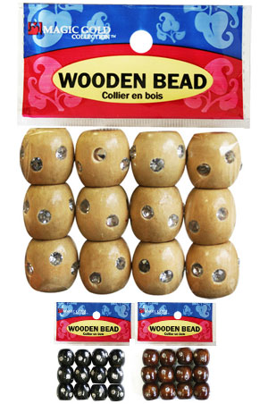 Magic Gold Wooden Bead w/ Stone (L) #Beige- dz