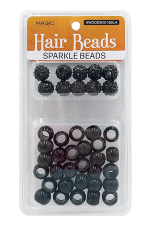 Magic Hair Bead Mix Sparkle Black#WOODMIX-15BLA- pcs