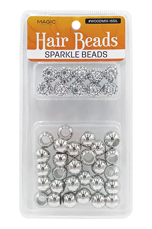 Magic Hair Bead Mix Sparkle White#WOODMIX-15SIL-pcs