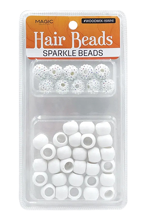 Magic Hair Bead Mix Sparkle White#WOODMIX-15WHI-pcs