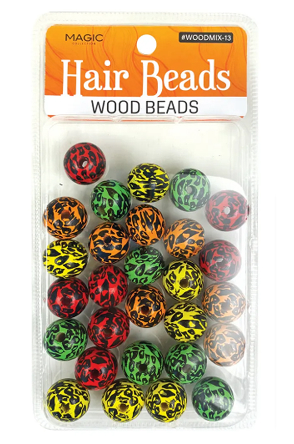 Magic Wood Bead Mix13(Red, Yellow, Green) Round Leopard-pc