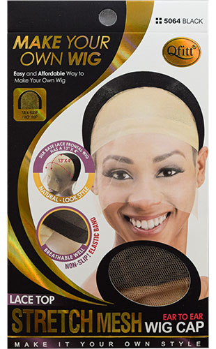 Qfitt  Stretch Mesh Wig Cap(Lace),Top#Q5064Black-dz