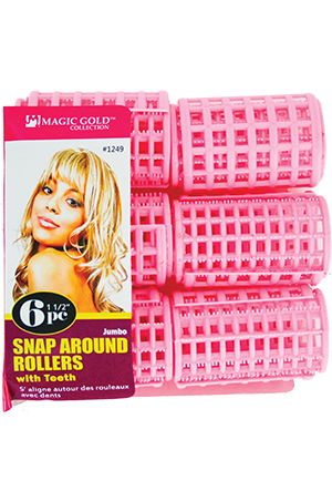 #1249 Snap-Around Teeth Roller 6pc (Jumbo/ 1.5"/ Pink) -pk