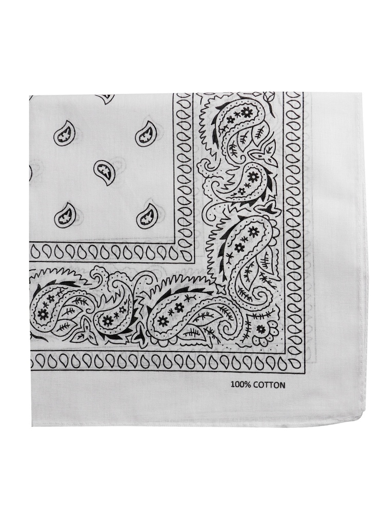 Bandanna 100% Cotton Paisley #91680 White -dz