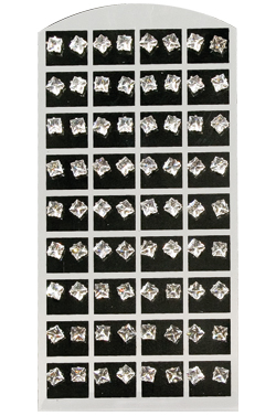 Stone Earring (Square Clear-6mm) #1558