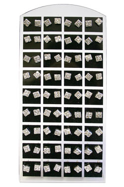 Stone Earring (Square Grid Clear-Small) #0153