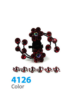 Stone Hair Clip (12 clips) #4126 Red Flower -Strip