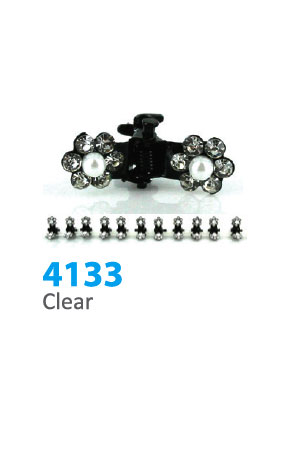 Stone Hair Clip (12 clips) #4133 Clear Flower -Strip