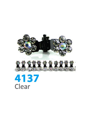Stone Hair Clip (12 clips) #4137 Clear Flower -Strip