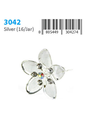 Stone Hair Pin (16/jar) #3042 Silver - jar