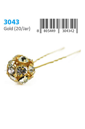 Stone Hair Pin (20/jar) #3043 Gold /Color - jar