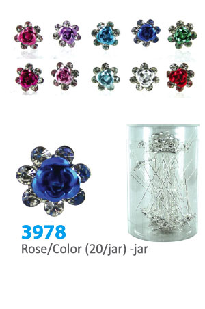 Stone Hair Pin (20/jar) #3978 Rose / Color - jar