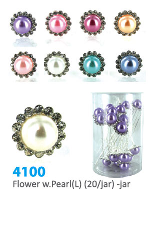 Stone Hair Pin (20/jar) #4100 Flower w/ Pearl(L) - jar