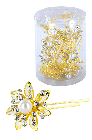 Stone Hair Pin (20/jar) #6734 Gold - jar