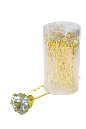 Stone Hair Pin (20/jar) #6736 Gold  - jar  (heart)
