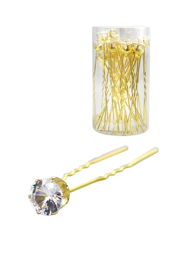 Stone Hair Pin (20/jar) #6738 Gold  - jar  (round)