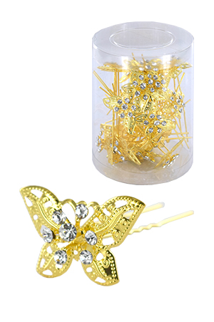 Stone Hair Pin (20/jar) #6740 Gold - jar (butterfly)