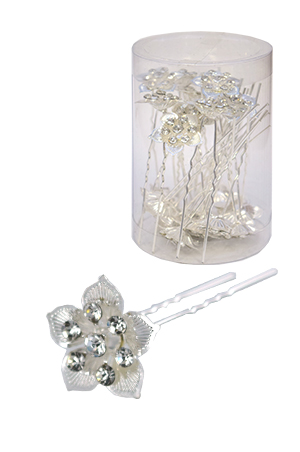 Stone Hair Pin (20/jar) #6741 Silver  - jar  (flower)