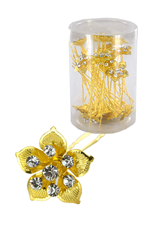 Stone Hair Pin (20/jar) #6742 Gold - jar(flower)