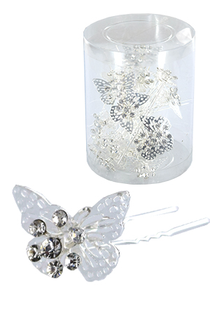 Stone Hair Pin (20/jar) #6743 Silver  - jar (butterfly)