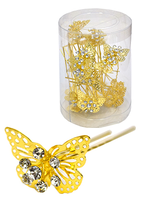 Stone Hair Pin (20/jar) #6744 Gold - jar (butterfly)