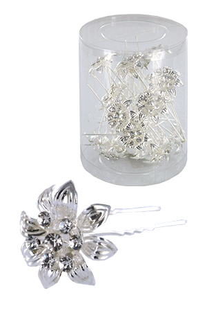 Stone Hair Pin (20/jar) #6745 Silver  - jar  (flower)