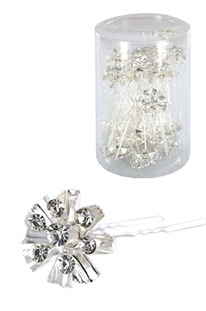 Stone Hair Pin (20/jar) #6747 Silver - jar (flower)