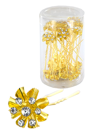 Stone Hair Pin (20/jar) #6748 Gold - jar (flower)