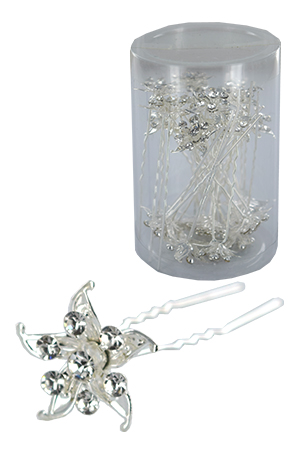 Stone Hair Pin (20/jar) #6749 Silver  - jar  (flower)