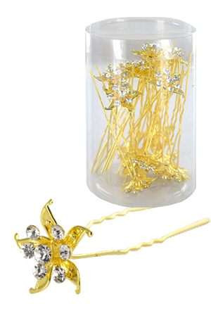 Stone Hair Pin (20/jar) #6750 Gold - jar(flower)