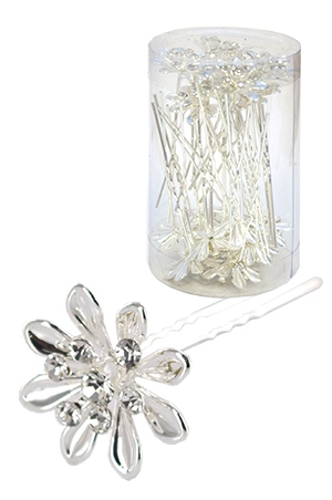 Stone Hair Pin (20/jar) #6751 Silver  - jar  (flower)