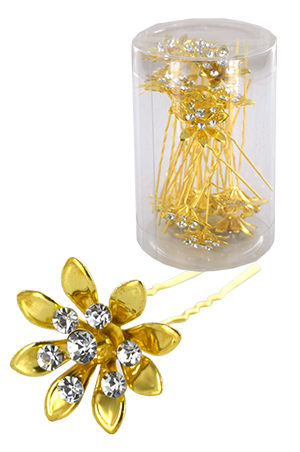 Stone Hair Pin (20/jar) #6752 Gold - jar(flower)