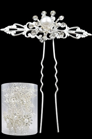 Stone Hair Pin (20/jar) #8896 Silver  - jar  (Flower)