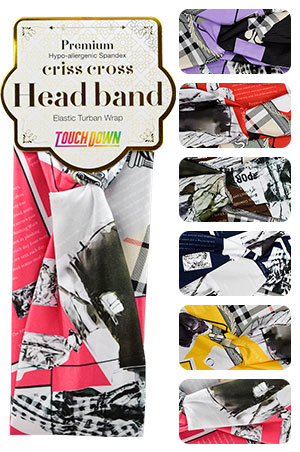 TD Criss Cross Head  Elastic Turban Wrap-Checkplaid#THB003-dz