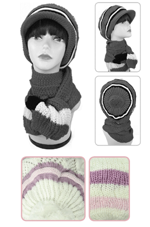 Winter Hat & Scarf #3450 Pink - pc