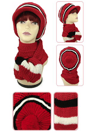 Winter Hat & Scarf #3450 RED - pc