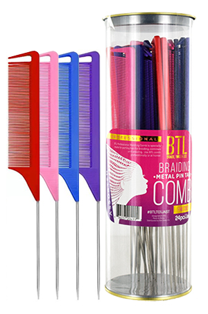 BTL Brading Metal Pin Tail Comb(Color Ast)#BTLT01JAST(24pc)-Jar
