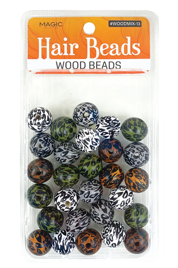 Magic Wood Bead Mix(Black, White, Brown)-13 Round Leopard-pc