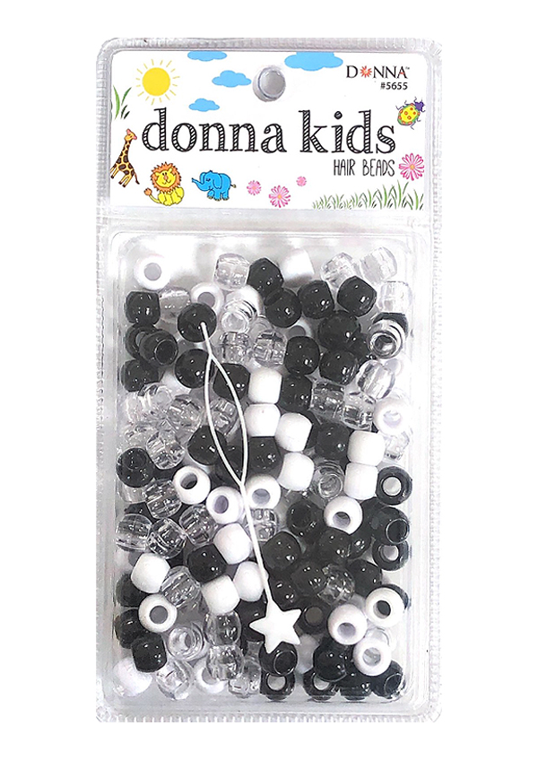 Donna Kids Medium LG PK Bead W/Beader #5655 BK/WT/CL -pc