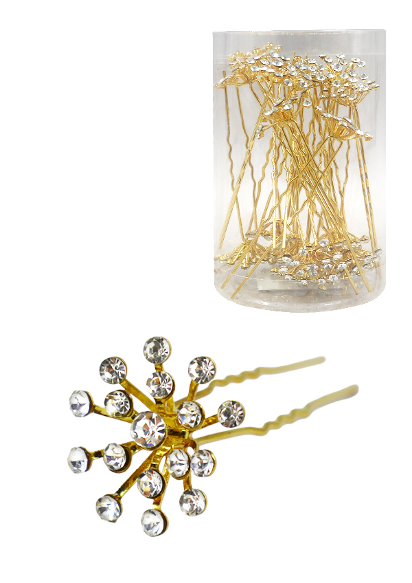 Stone Hair Pin (20/jar) #3031B Gold - jar