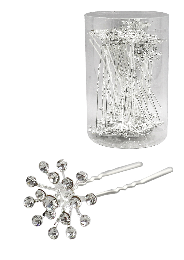 Stone Hair Pin (20/jar) #3032B Silver -jar